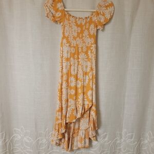 Franki Yellow & White Floral Smocked High-Low Dress